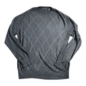 Northern Isle Gray Cashmere & Silk Blend Pullover Diamond Argyle Sweater Large